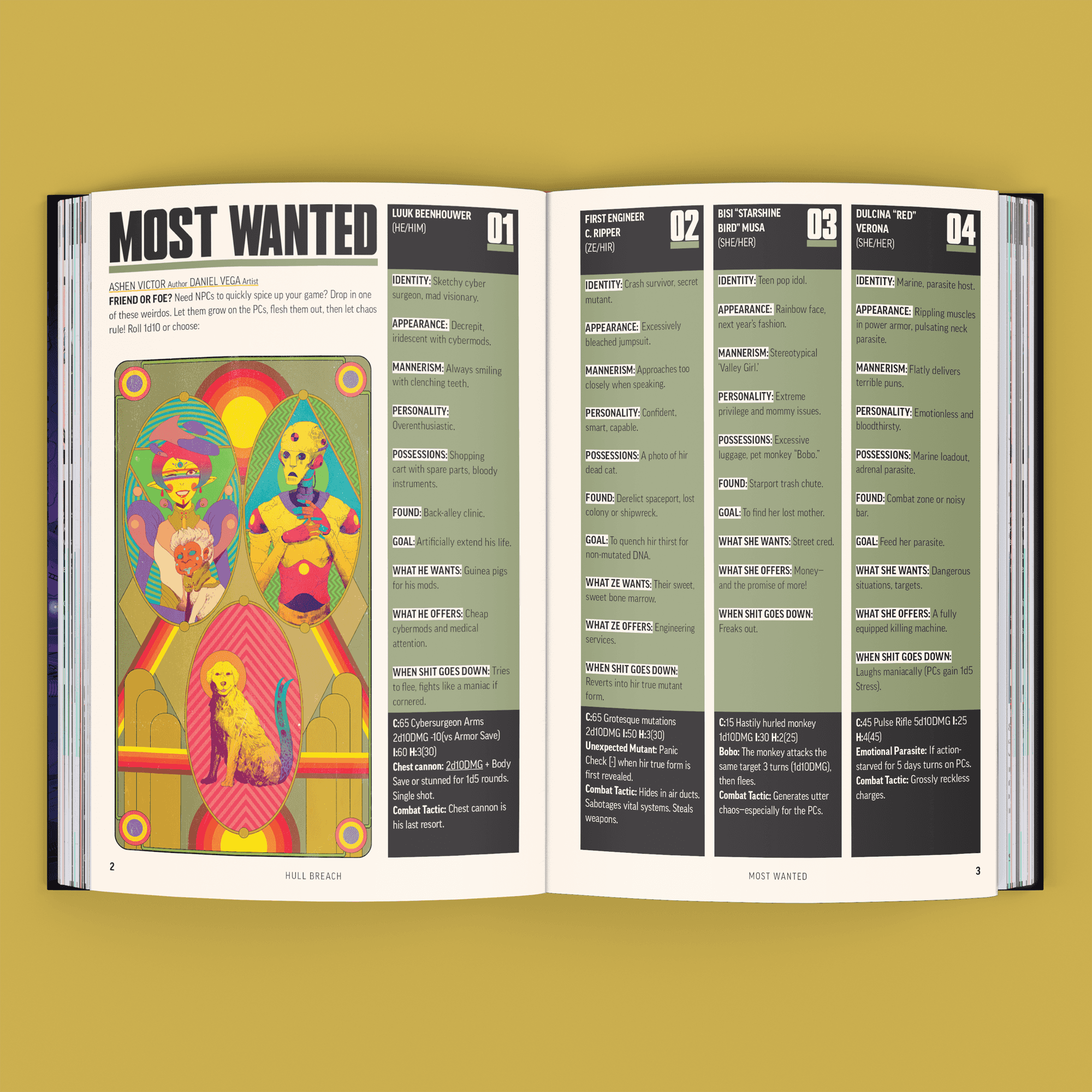 Artist rendering of interior pages of Most Wanted article from Hull Breach