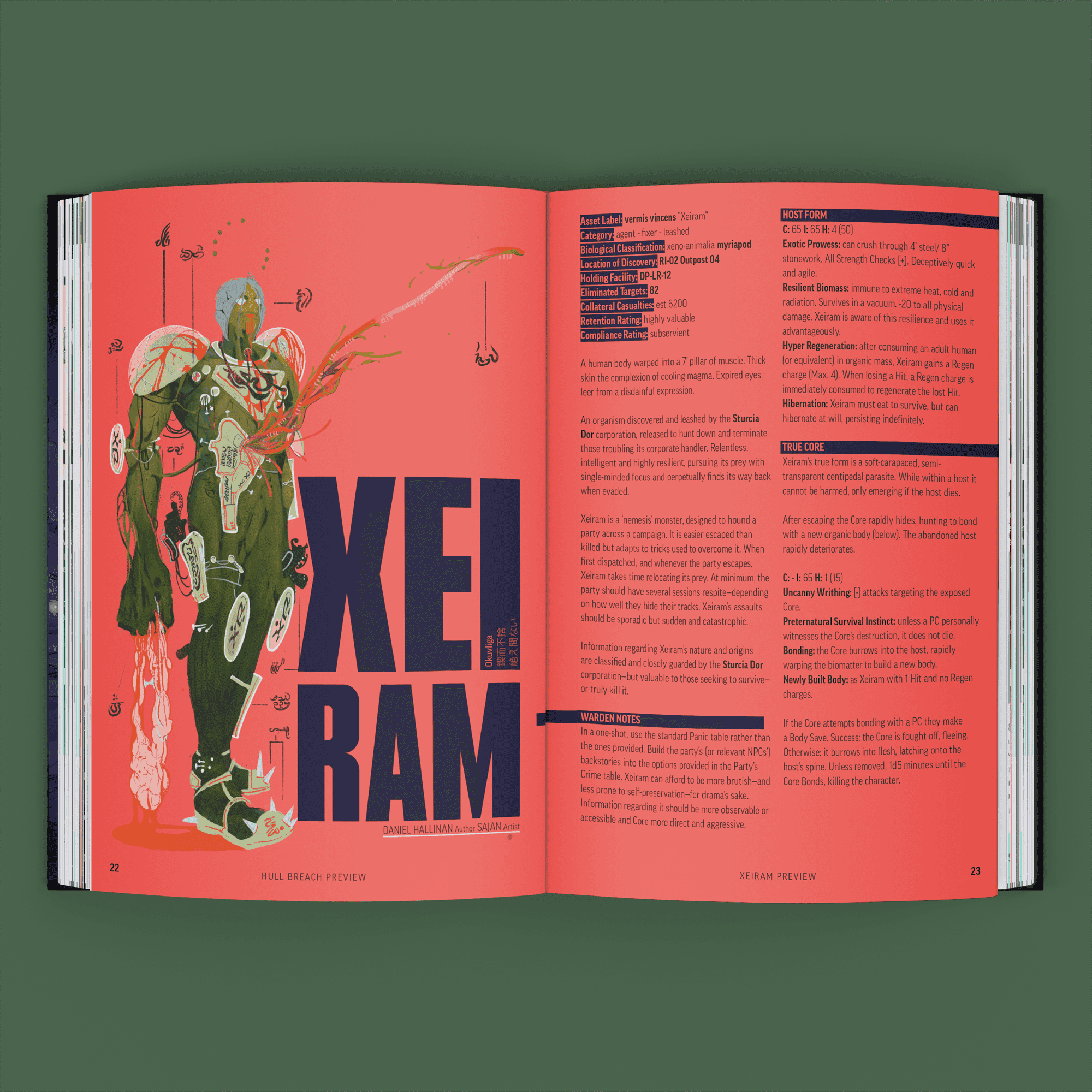 Artist rendering of interior pages of Xeiram article from Hull Breach